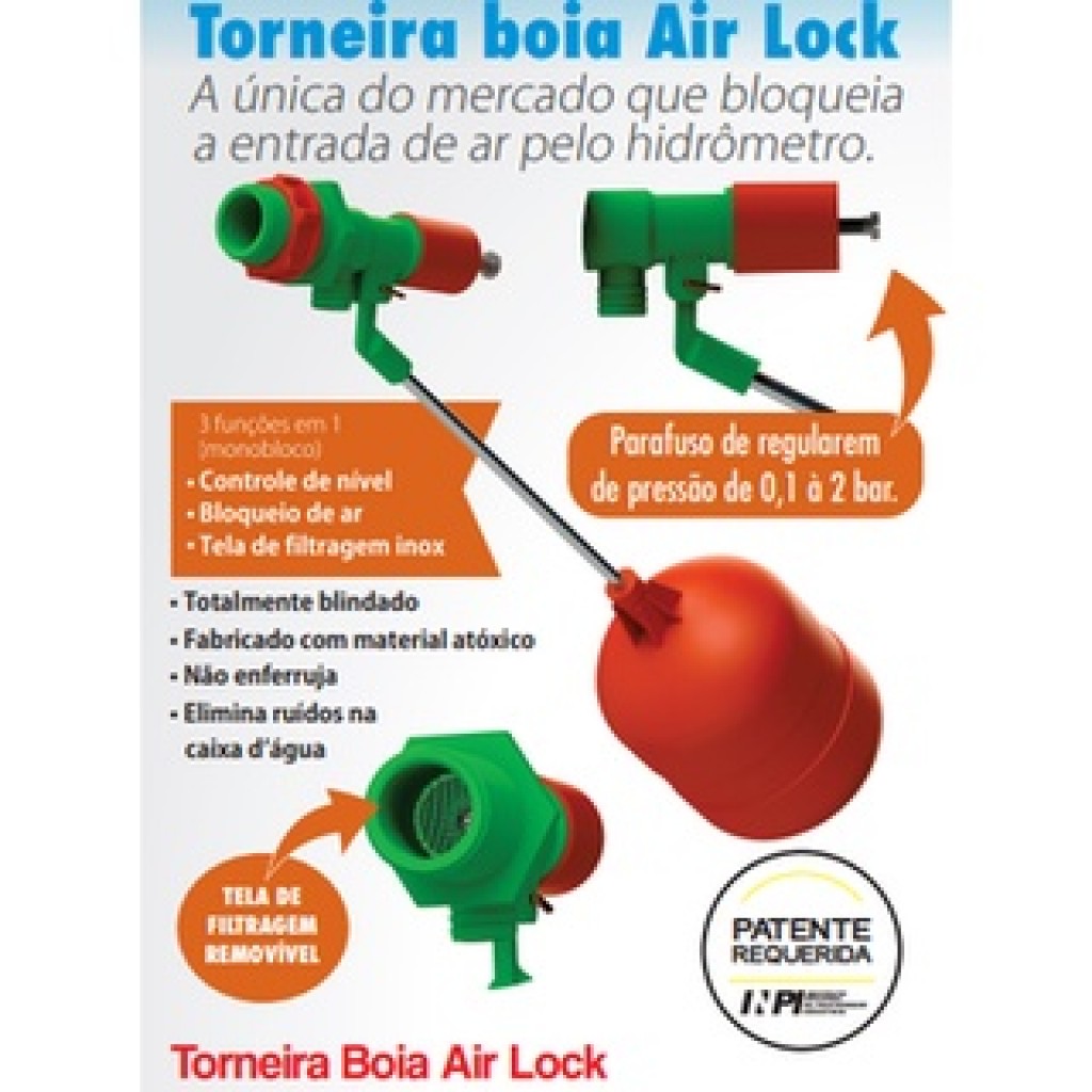 TORNEIRA BOIA VALEPLAST AIR LOCK 3/4 UNIVERSAL ALUMINIO - LARANJA